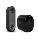 Arlo Essential Wireless Video Doorbell Security Camera and Essential Spotlight Security Camera CCTV system bundle - black