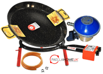 46cm Enamelled Paella Pan + 35cm 2 Ring Gas Burner + Butane Regulator + Legs Set