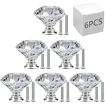 6 st skåpknoppar, 30 mm lådhandtag i kristallglas, diamantformade skåpdörrknoppar för byrålådor och kök, badrumsskåp, kontor