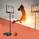 Hauki Basketballkurv-sæt til udendørs brug med stativ; hjul; bold; pumpe; hvid; justerbar højde 156-210 cm; mobil basketballstativ; bærbar kurv;