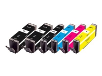 Peach Spar Pack Plus - 6-pack - svart, gul, cyan, magenta - kompatibel - återanvänd - bläcktank - för Canon PIXMA TS5051, TS5053, TS5055, TS6050, TS6051, TS6052, TS8051, TS8052, TS9050, TS9055