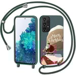 CaseLover Coque avec Cordon pour Samsung Galaxy A52S 5G/A52 4G/5G, Noël Coque de Cellulaire Corde Silicone Étui en Motif Père Noël avec Réglable Collier Téléphone Chaîne Lanyard Housse pour A52, Vert