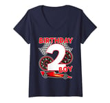 Womens kids 2nd Birthday Race Car Racer 2 Years Old Birthday Boy V-Neck T-Shirt