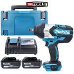 Makita DTW1002 18V BL Impact Wrench + 2 x 5Ah Batteries, Charger, Case & Inlay