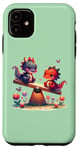 Coque pour iPhone 11 Vert, mignon amis dragon jouant sur balançoire fantaisie
