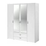 Armoire VARIA - DÈcor blanc - 4 portes battantes + 2 miroirs + 2 tiroirs - L 160 x H 185 x P 51 cm - PARISOT