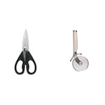 KitchenAid Multi-Purpose Scissors, Easy Grip Stainless Steel Kitchen Shears – Black & Stainless Steel Pizza Cutter - Almond Cream