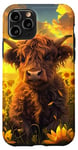 iPhone 11 Pro Highland Cow, Spring Sunflower, Elegant Farm & Country Case