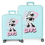 Disney Minnie Heart Suitcase Set Turquoise 55/70 cm Hard ABS Built-in TSA Closure 88L 6.8 kg 4 Double Wheels Hand Luggage, Blue, One Size, Suitcase Set