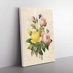 Big Box Art Roses & Butterflies by Pierre-Joseph Redoute Canvas Wall Art Print Ready to Hang Picture, 76 x 50 cm (30 x 20 Inch), Beige, Brown, Green, Yellow