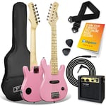 3rd Avenue 1/4 Size Kids Electric Guitar Pack for Junior Beginners - 6 Months FREE Lessons, 5W Portable Amp, Cable, Bag, Picks and Strap - Pink