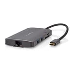 Nedis Adaptateur USB multiport - USB 3.2 Gen 1 - Fiche USB-C - Sortie HDMI/Micro SD / RJ45 Femelle/SD/USB-C Femelle/3 Prises USB-A - 5 Gbps - 0,20 m - Rond - Plaqué Or - PVC - Anthracite