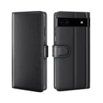 Google Pixel 6a Plånboksfodral i Äkta Läder, Svart