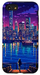 Coque pour iPhone SE (2020) / 7 / 8 Pixel Art rétro Synthwave avec vue sur la ville de New York