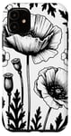 Coque pour iPhone 11 Coquelicots californiens vintage noir blanc rétro fleurs sauvages