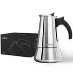 London Sip Stainless Steel Induction Stovetop Espresso Maker - Make Cafe Quality Italian Style Coffee at Home with This Premium Moka Pot - Works with Ceramic, Electric, Induction and Gas Stovetops