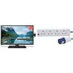 Cello ZRTMF0222 12 volt and mains 22 inch Traveller Caravan TV Freeview HD DVD Full HD 1080P & premier farnell uk PEL00790 Pro Elec Extension Lead 4 Gang to 16A Plug 2m Camping Hook up,White