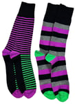 English Laundry Men Stripe Socks Black Gray & Purple 2 pack Shoe Size 6.5-12