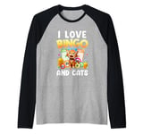 Cat Lover I Love Bingo And Cats Gambling Bingo Player Bingo Raglan Baseball Tee