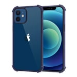 MoKo Compatible with New iPhone 12 Mini Case 5.4 inch 2020, Anti-Yellow Shockproof Reinforced Corners TPU Bumper & Anti-Scratch Transparent Hard Panel Protective Cover, Crystal Clear&Indigo