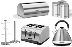Morphy Richards Venture  Brushed Steel Kettle Toaster & 6 Piece Storage Set