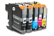 vhbw 5x cartouches d'imprimante avec chip compatible avec Brother DCP-J132W, DCP-J152W, DCP-J152WR - kit 1x cyan, 1x magenta, 2x noir, 1x jaunir
