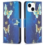 Pattern Printing iPhone 14 Stand Etui - Golden Butterflies