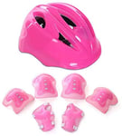 Lelestar 7pcs Kids Protective Gear Sets, Childs Kids Skate Helmet Knee Pads Wrist Guards for Skateboard Hoverboard Bike Scooter Rollerblading 3-8 Years Old Boys Girls (pink)