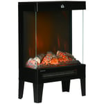 180° Charming Electric Fireplace Heater, Quiet Stove with LED Flame Effect Black