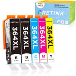 PRETINK Compatible HP 364 XL Ink Cartridges Replacement for 364XL Work with HP 364 364XL Ink Cartridges for HP Photosmart 5510 5520 5522 6520 B8550 C5388, HP Officejet 4620, HP Deskjet 3070A(5pack)
