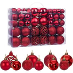 Paket med 100 röda julgranskulor för julgran, glittrande, ogenomskinlig, glänsande dekorationer, diameter 3, 4 och 6 A190