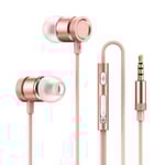 3,5 mm trådbundna in-ear-hörlurar i grossistledet sladd i metall med inbyggd mikrofonvolymkontroll för iOS- och Android-enheter Rose gold