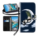 Sunrive Case For Motorola Moto G9 Play, PU Leather Phone Holster Case Card Slot Flip Wallet Stand Function gel magnetic Protective Skin Cover (Moon panda B1)