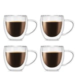 Double Wall Glasses Mugs Set of 4, Insulated Borosilicate Glass Cups for Tea, Coffee, Latte, Cappuccino, Espresso, 250ml/8.5 oz