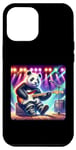 Coque pour iPhone 14 Pro Max Panda joue de la guitare sur une scène avec des lumières. Guitare électrique