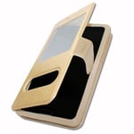 Ulefone Power 3L Foliofodral Guld Guld Extra Slim X 2 Fönster i ekologiskt kvalitetsläder med magnetisk stängning och sömmar