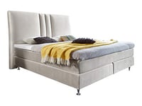 Atlantic Home Collection Rita Lit à Sommier Tapissier, 180 x 200 cm, avec Matelas à Ressorts Ensachés 7 Zones, Revêtement au Toucher Velours et Tête de Lit Capitonnée, Crème, Niveau de Fermeté H2