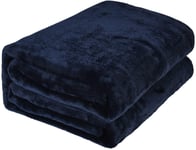 EHC Super Soft Fluffy Snugly Solid Flannel Fleece Throws for Sofa Bed Blankets, Navy Blue 125 cm x 150 cm