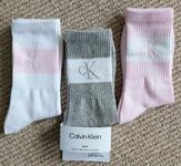 3 Pairs CALVIN KLEIN Baby Pink White Womens SOCKS One Size (UK 4-8) Adult CK2