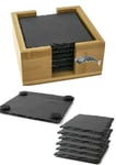 6 Square Slate Coasters in a Bamboo Holder with a pewter A36 Whale