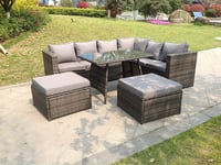 8 Seater Grey Rattan Corner Sofa Set Dining Table 2 Big Footstool Garden Furniture Outdoor
