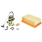 Bundle of Kärcher 1.628-378.0, WD 6 P Premium Wet & Dry Vacuum Cleaner, Yellow, 1300 W, 30 liters + Kärcher Original Flat Pleated Filter KFI 4410: 1 piece, flat pleated filter in patented filter box