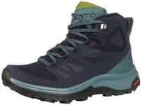 Salomon Outline Mid GTX High Hiking Waterproof Shoes For Women, Navy Blue/Turquoise (Navy Blazer/Hydro./Guacamole), 3.5 UK
