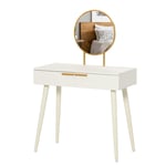 Modern Dressing Table Makeup Vanity Desk 2 Drawers Round Mirror