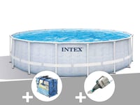 Kit piscine tubulaire Intex Chevron ronde 4,88 x 1,22 m + B?che ? bulles + Aspirateur