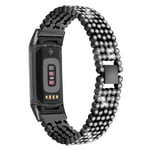 Fitbit Charge 5 rhinestone decor stainless steel watch strap - Black