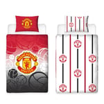 Manchester United FC Character World Official Single Duvet Cover Set, Crest Design | Red Reversible 2 Sided Football Bedding Cover Official Merchandise Including Matching Pillow Case