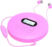 Oakcastle CD100 Portable Bluetooth CD Player Rechargeable Battery Audio Pink