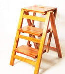 YXZQ Step Stool Wooden 3 Steps Folding 2 With Ladder Stool Indoor Multi-function Climbing Frame Size 42x56x66cm A+