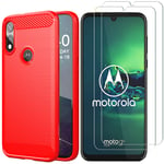 AOYIY For Motorola Moto E7 Case And Screen Protector,[3 in 1] Soft Slim Flex TPU Silicone Case + [2 PACK] 9H Tempered Glass Screen Protector For Motorola Moto E7 (Red)